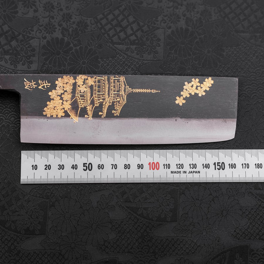 Nakiri Blue Steel #2 Kurouchi Chokin "Sakura Fünfstöckige Pagode" Büffelhorn und Ebenholz Griff 165mm - Image 7