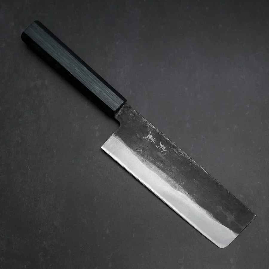 Nakiri Blue Steel #2 Kurouchi Dunkelblauer Urushi Griff 165mm