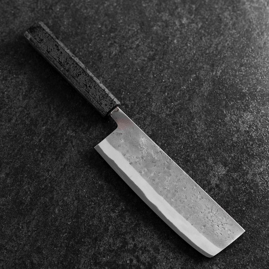 Nakiri Blue Steel #2 Edelstahlummantelung Nashiji Schwarzer Ishime Griff 165mm