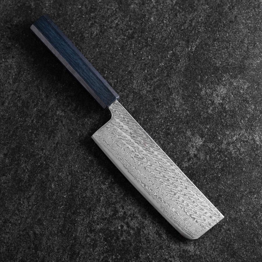 Nakiri Silver Steel #3 Nawame Damast Blauer Urushi Griff 165mm