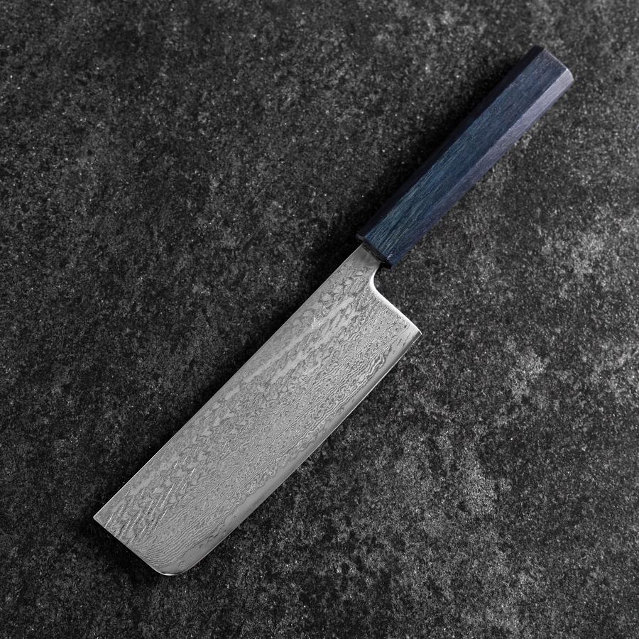 Nakiri Silver Steel #3 Nawame Damast Blauer Urushi Griff 165mm - Image 2