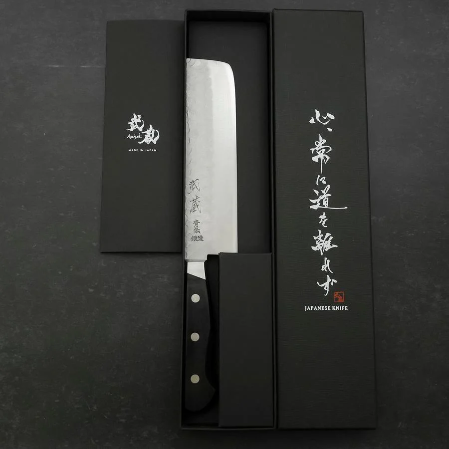 Nakiri Blue Steel #2 Edelstahlummantelung Tsuchime Schwarzer Westlicher Griff 170mm - Image 8