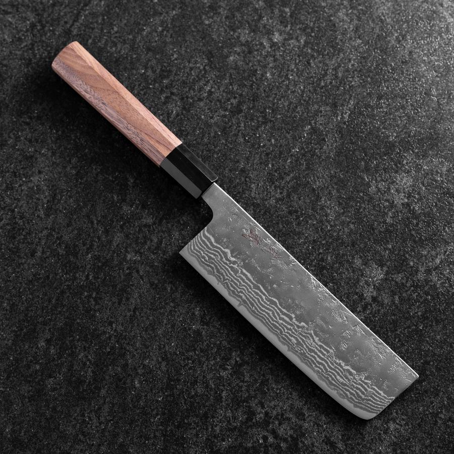 Nakiri Schwedenstahl Nashiji Washi Damast Büffelhorn und Walnussholz Griff 165mm