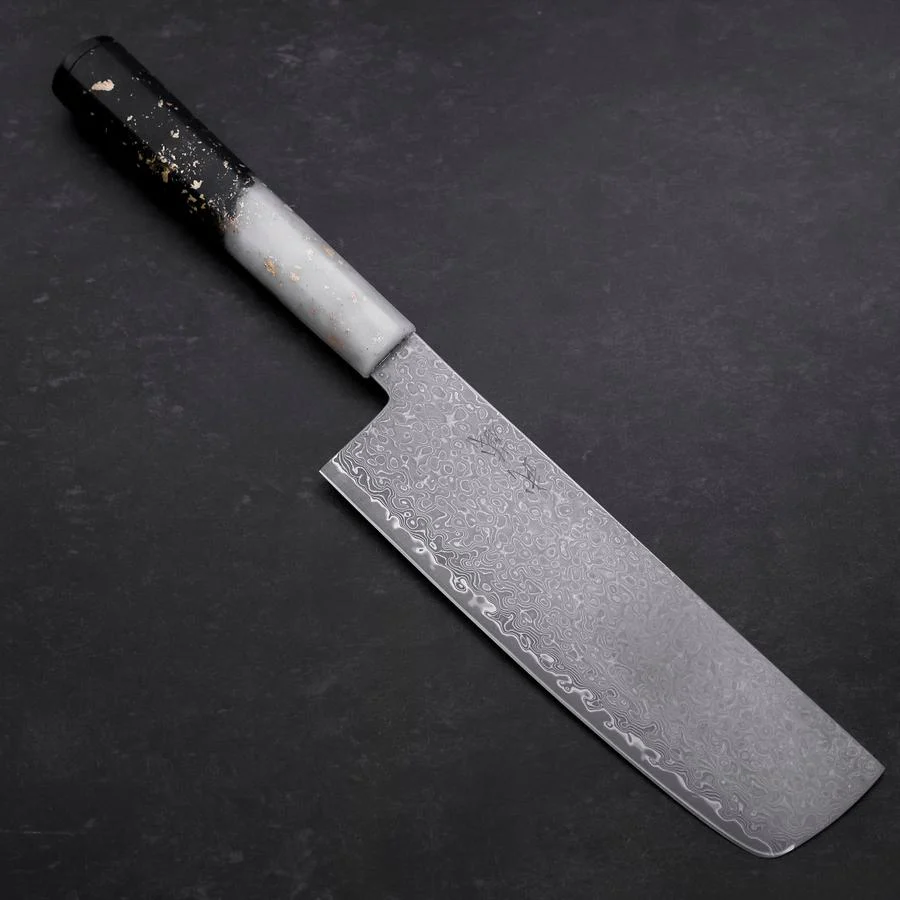 Nakiri VG-10 Damast Weiß-Schwarzer Ozeanplastik Griff mit Blattgold 165mm