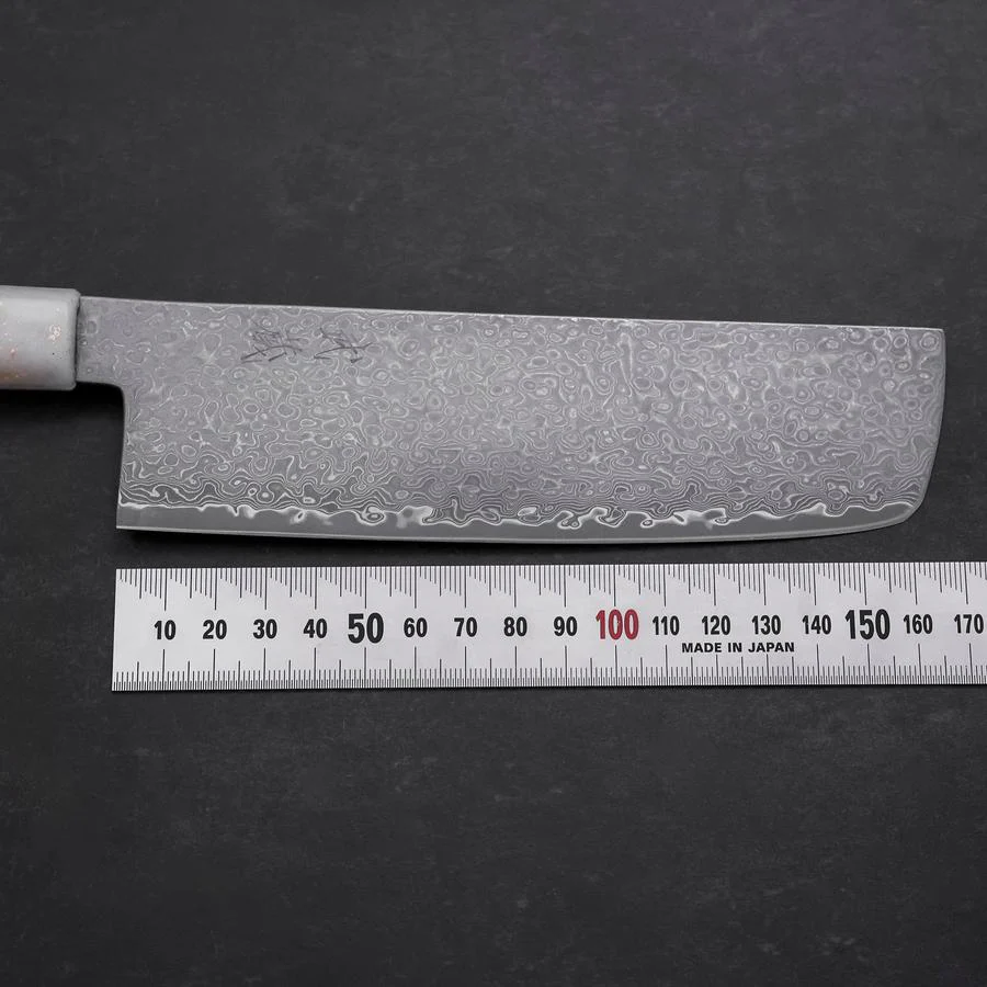 Nakiri VG-10 Damast Weiß-Schwarzer Ozeanplastik Griff mit Blattgold 165mm - Image 7