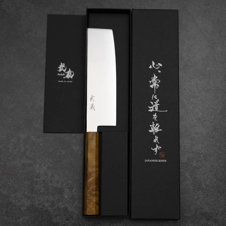 Nakiri VG-10 Damast Gelb-Brauner Birkenholz Griff 170mm - Image 8