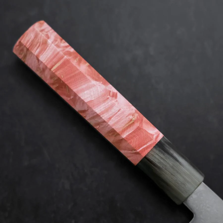 Nakiri VG-10 Damast Dunkelrosa Büffelhorn und Ahornholz Griff 170mm - Image 6