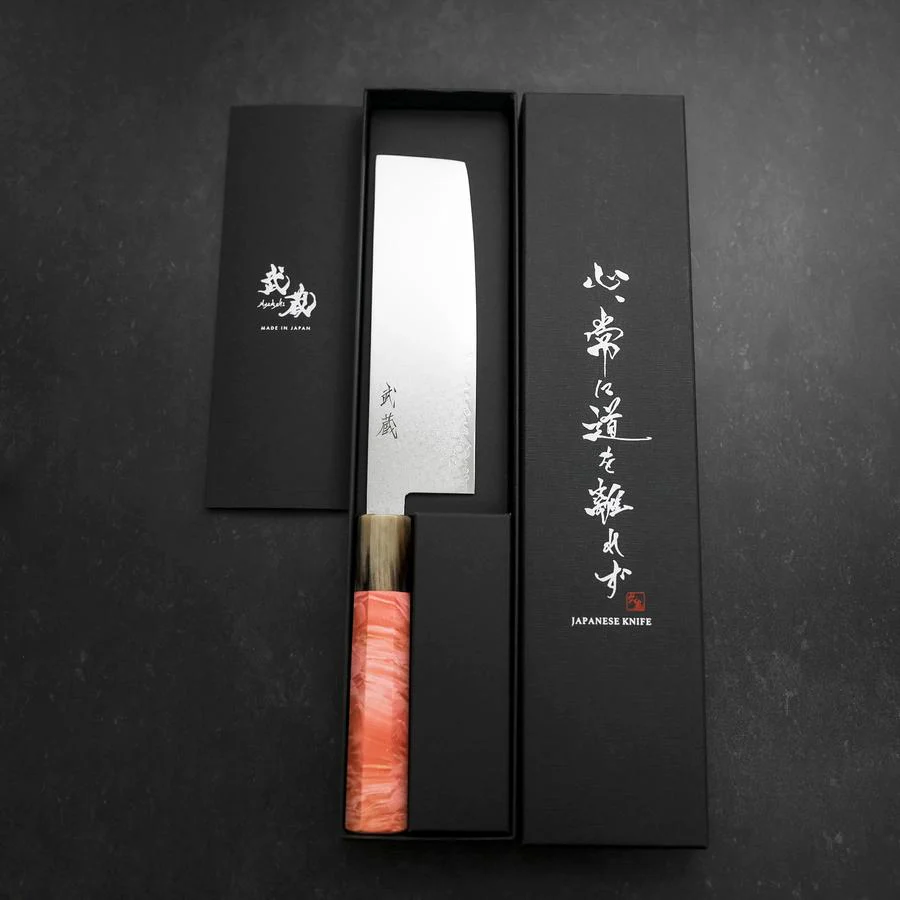 Nakiri VG-10 Damast Dunkelrosa Büffelhorn und Ahornholz Griff 170mm - Image 8