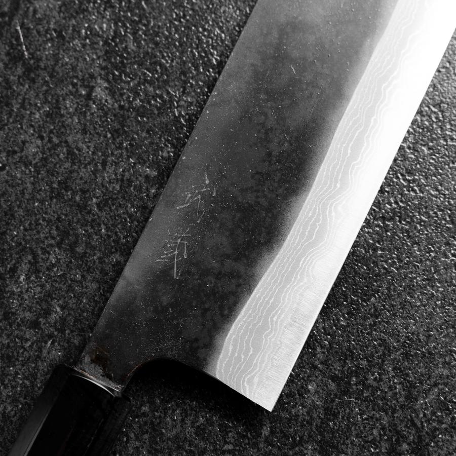 Nakiri Blue Steel #2 Kurouchi Damast Büffelhorn und Magnolienholz Griff 165mm - Image 3