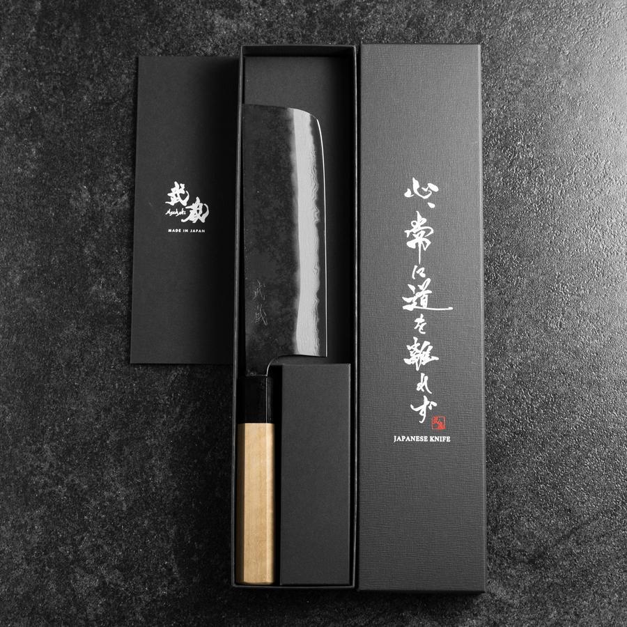 Nakiri Blue Steel #2 Kurouchi Damast Büffelhorn und Magnolienholz Griff 165mm - Image 8