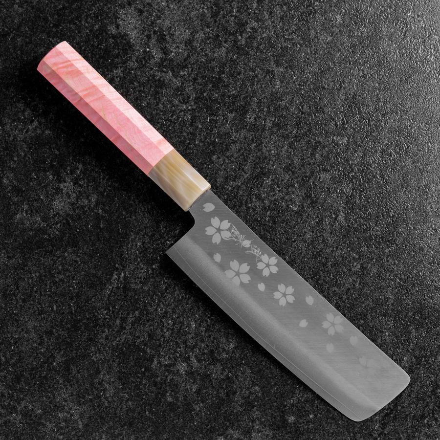 Nakiri VG-10 Poliert Sakura Büffelhorn und Dunkelrosa Ahornholz Griff 165mm