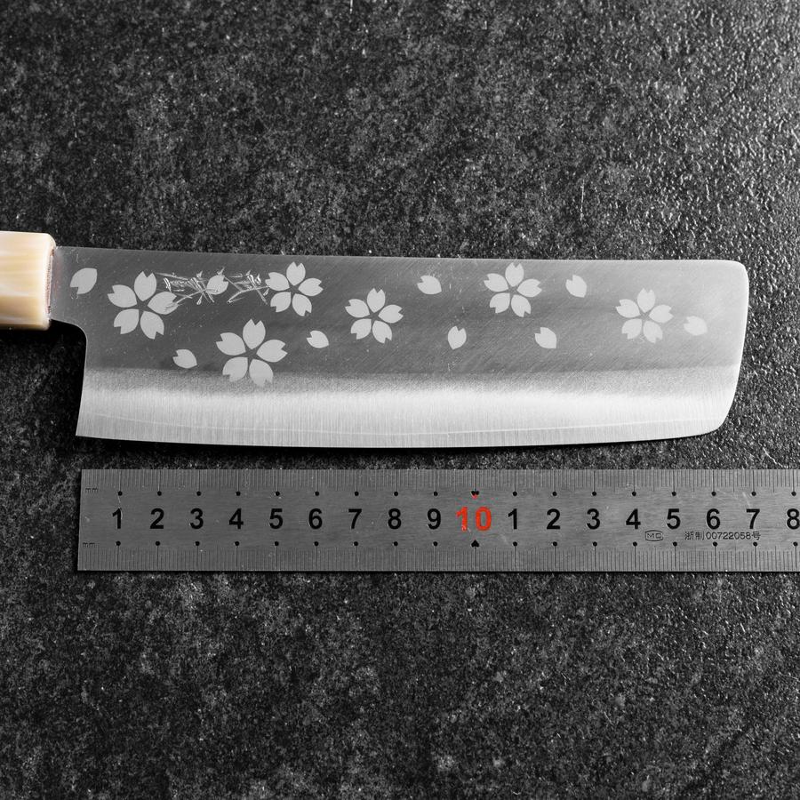 Nakiri VG-10 Poliert Sakura Büffelhorn und Dunkelrosa Ahornholz Griff 165mm - Image 7