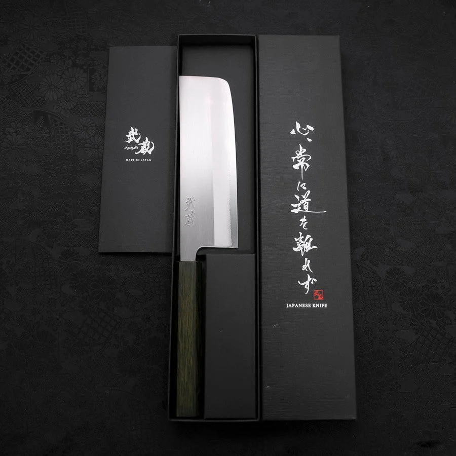Nakiri White Steel #1 Edelstahlummantelung Poliert Grüner Urushi Griff 165mm - Image 8