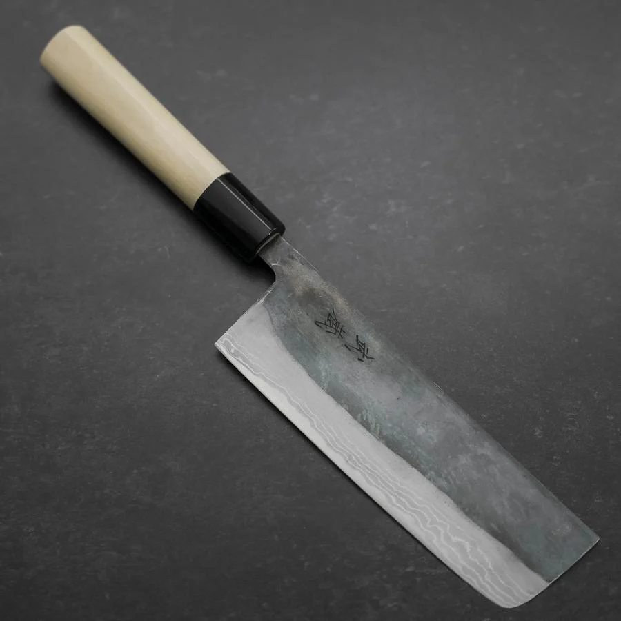Nakiri White Steel #2 Damast Büffelhorn und Magnolienholz Griff 165mm