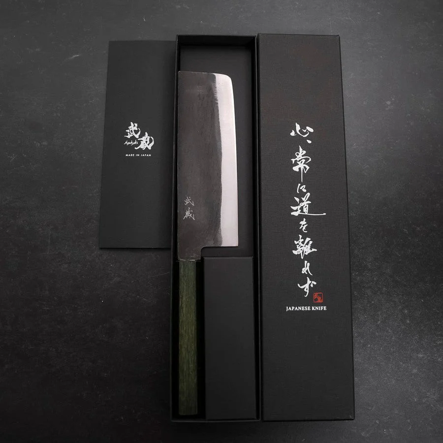 Nakiri White Steel #2 Kurouchi Grüner Urushi Griff 165mm - Image 8