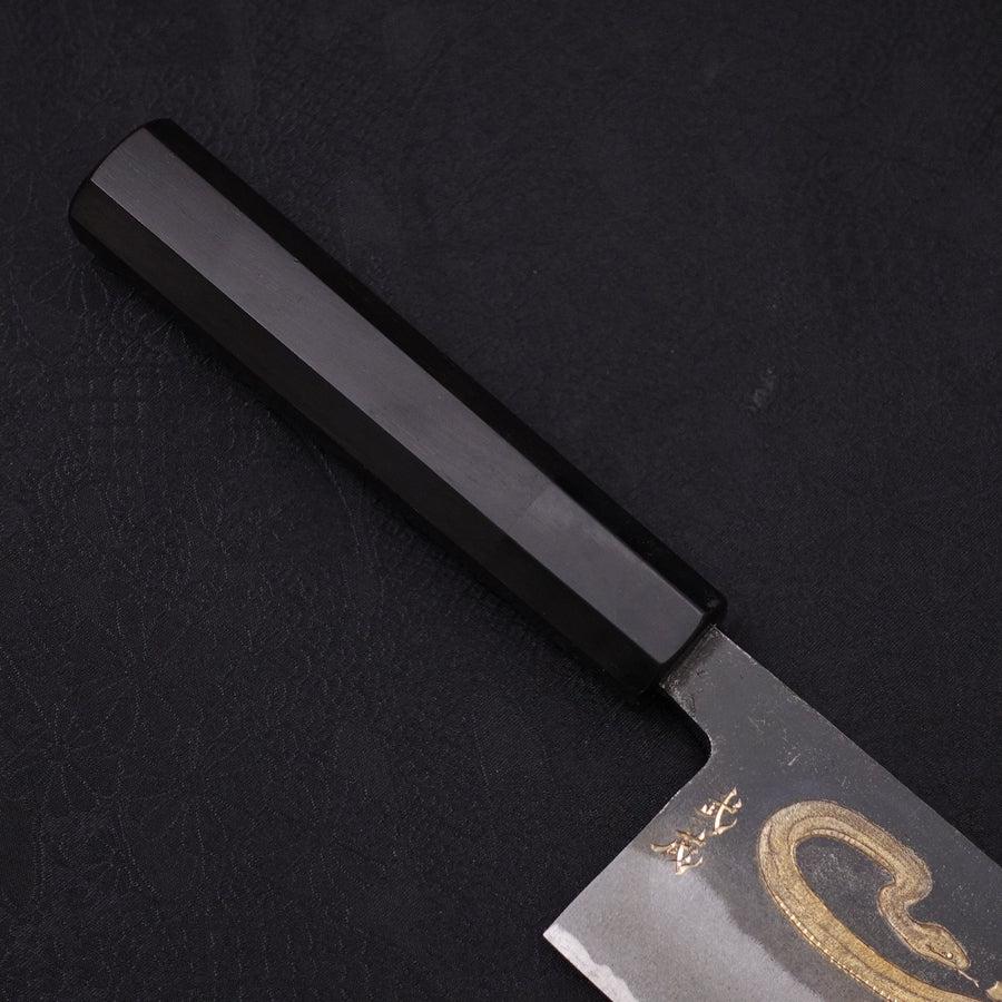 Nakiri White Steel #2 Kurouchi Chokin "Schlange In Sakura" Büffelhorn und Ebenholz Griff 165mm - Image 7