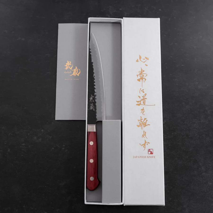Petty Aogami Super Edelstahlummantelung Kurouchi Tsuchime Roter Westlicher Griff 150mm - Image 8