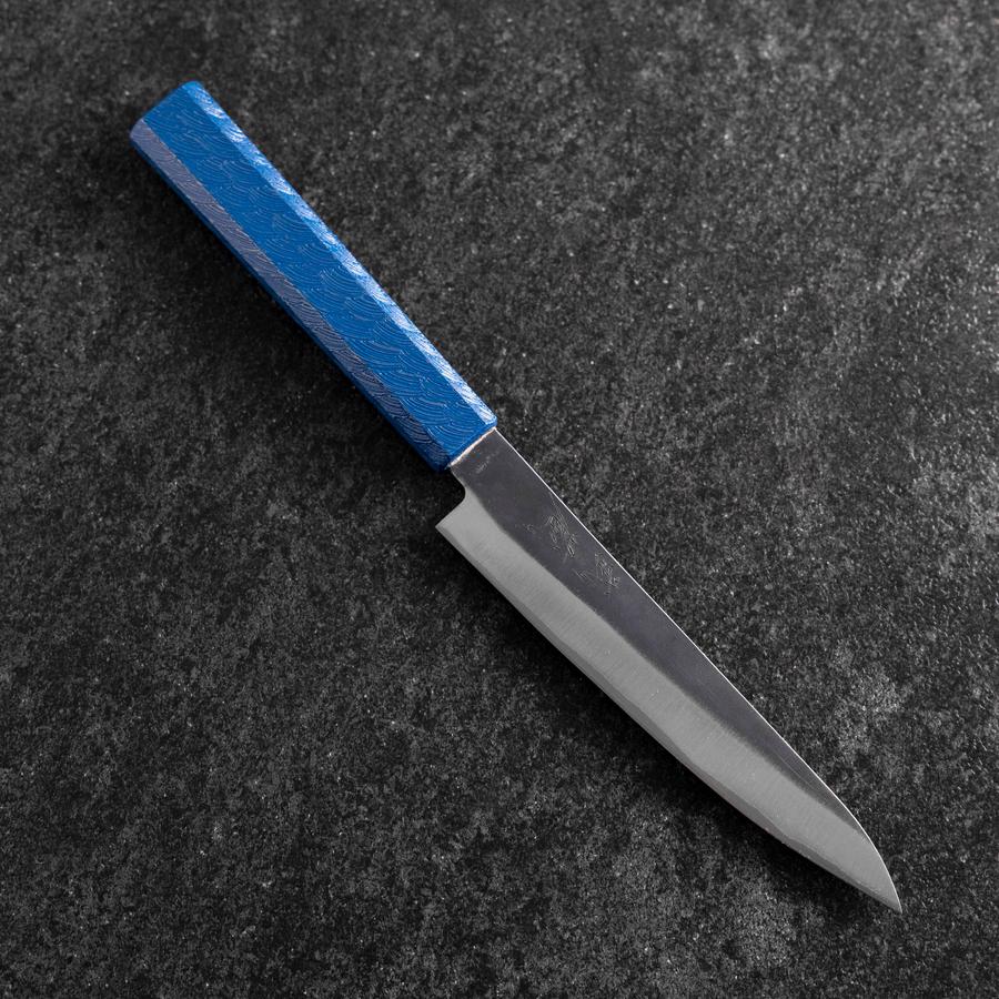Petty Blue Steel #1 Edelstahlummantelung Kurouchi Blauer Urushi Griff 150mm