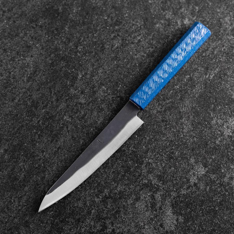 Petty Blue Steel #1 Edelstahlummantelung Kurouchi Blauer Urushi Griff 150mm - Image 2