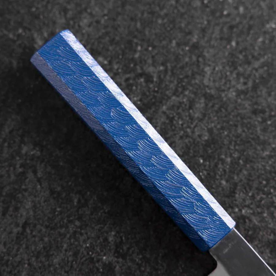 Petty Blue Steel #1 Edelstahlummantelung Kurouchi Blauer Urushi Griff 150mm - Image 6