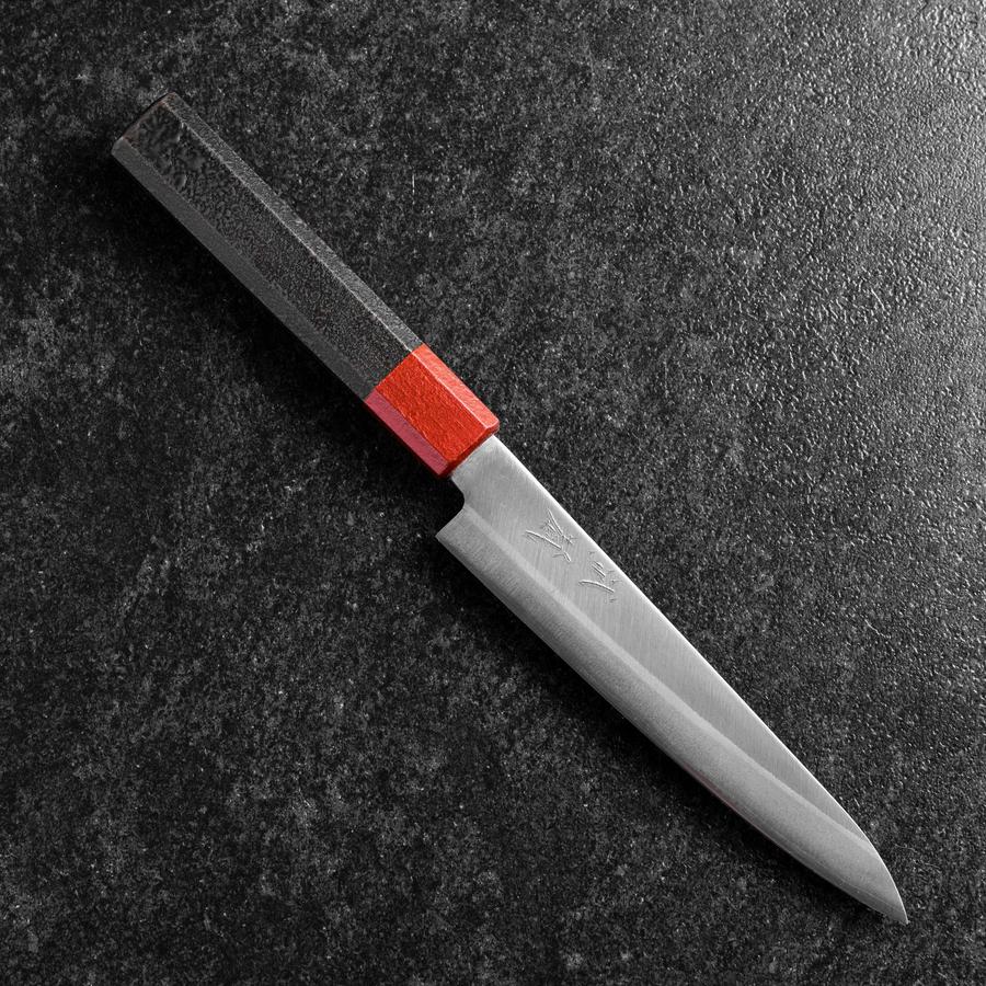 Petty Blue Steel #1 Edelstahlummantelung Poliert Rot-Schwarzer Urushi Griff 150mm