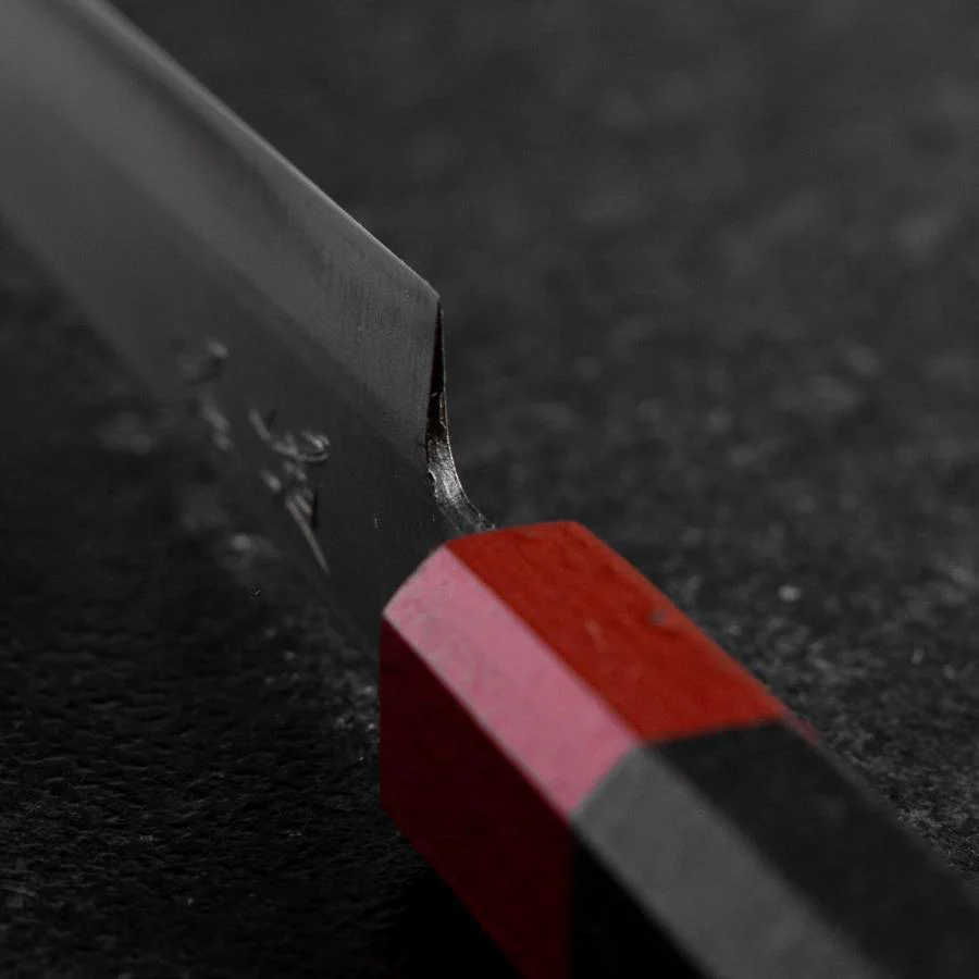 Petty Blue Steel #1 Edelstahlummantelung Poliert Rot-Schwarzer Urushi Griff 150mm - Image 4