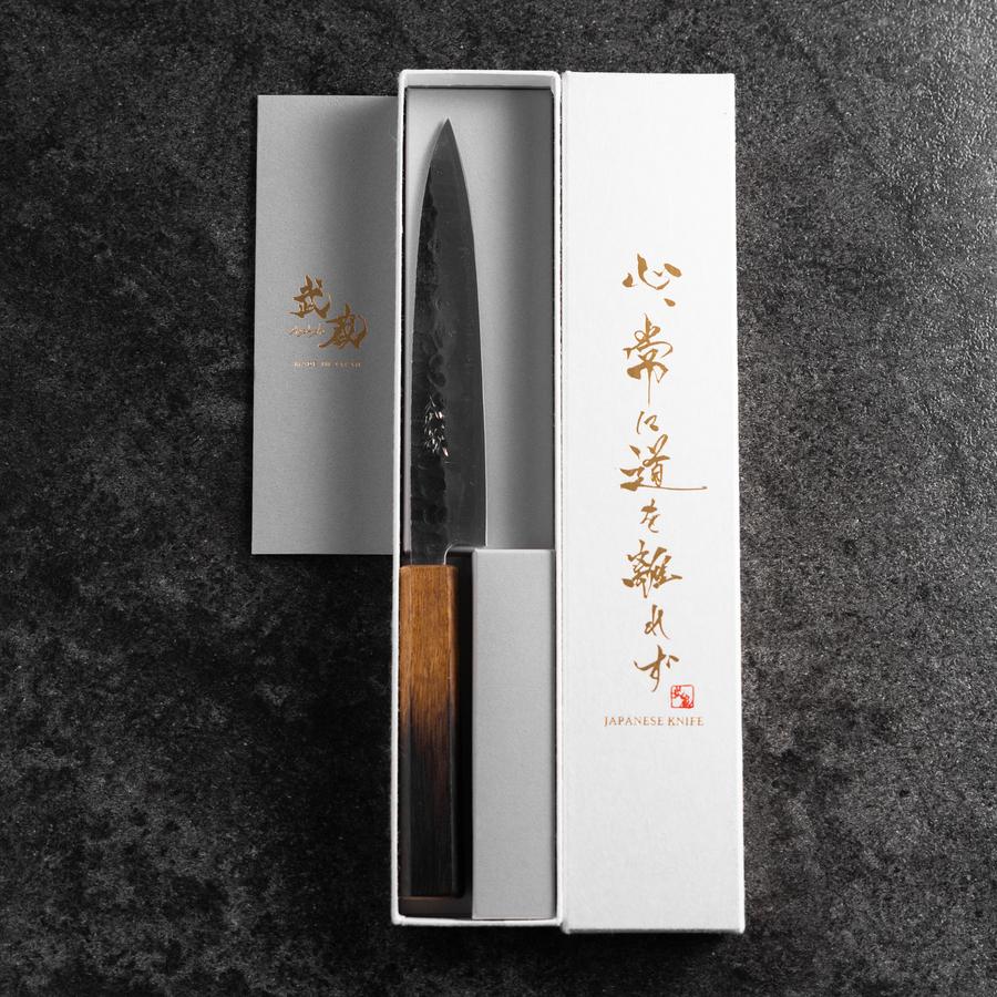 Petty Edelstahlummantelung AUS-8 Kurouchi Tsuchime Yaki Urushi Griff 155mm - Image 8