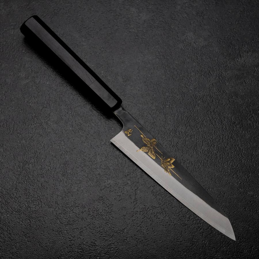 Petty White Steel #2 Edelstahlummantelung Kurouchi Chokin Schmetterling Büffelhorn und Ebenholz Griff 150mm