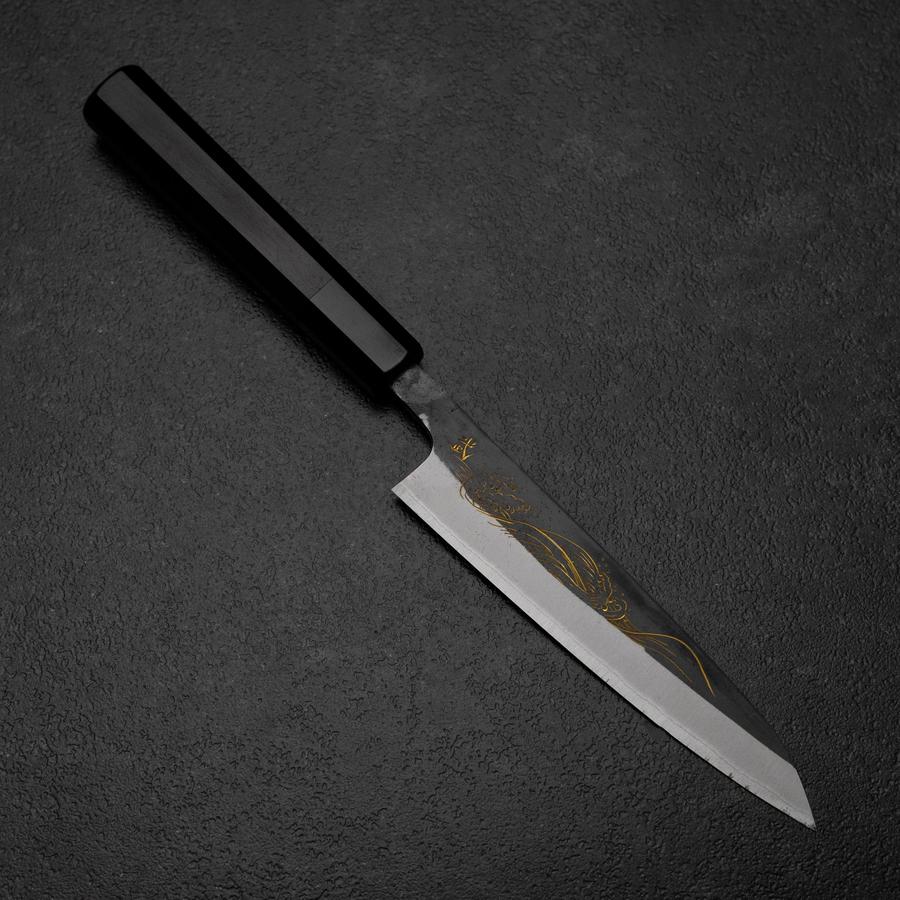 Petty White Steel #2 Edelstahlummantelung Kurouchi Chokin Welle Büffelhorn und Ebenholz Griff 150mm
