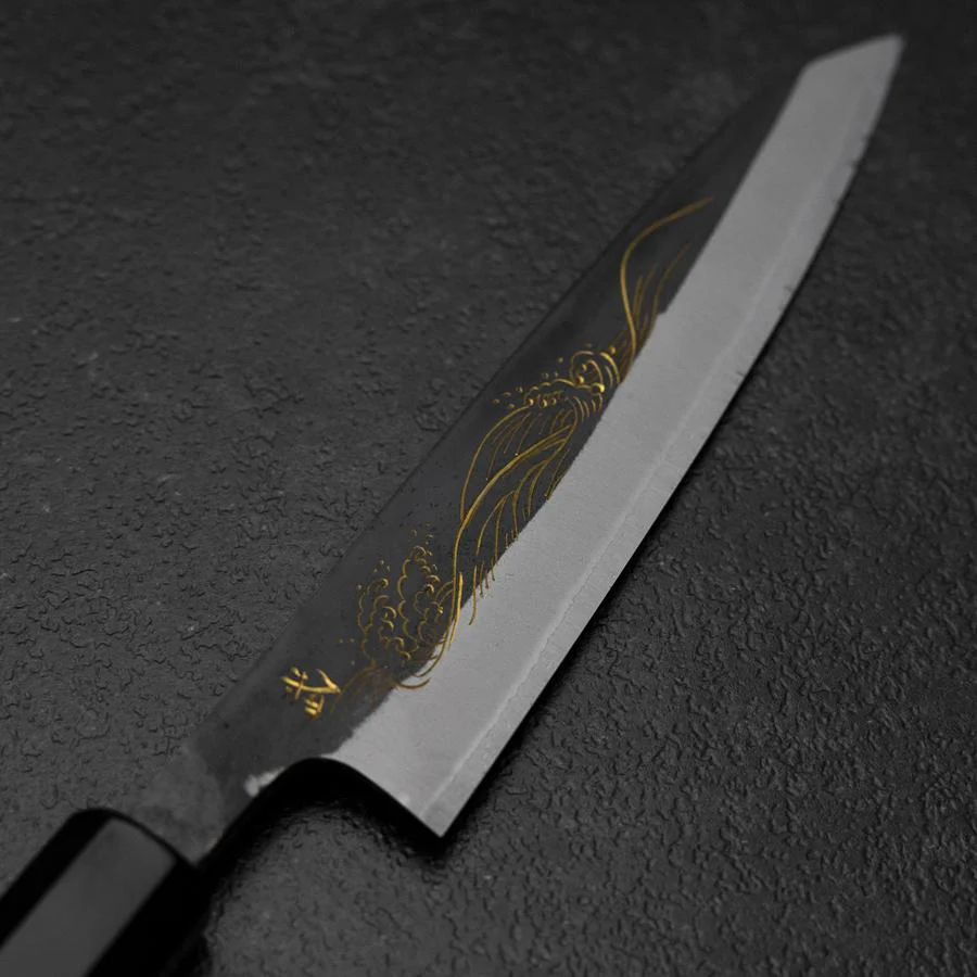 Petty White Steel #2 Edelstahlummantelung Kurouchi Chokin Welle Büffelhorn und Ebenholz Griff 150mm - Image 3