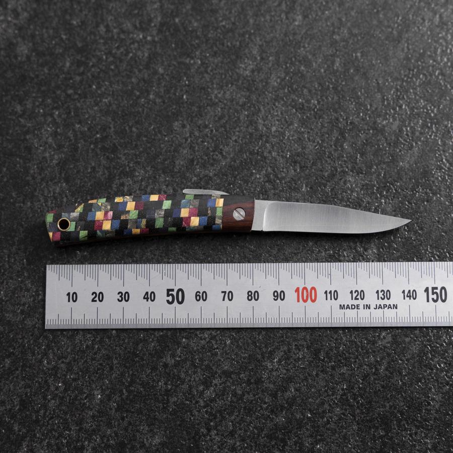 Taschenmesser VG-10 Kariert Stabilisiertes Holz Outdoor-Messer 55mm mit Lederscheide - Image 6