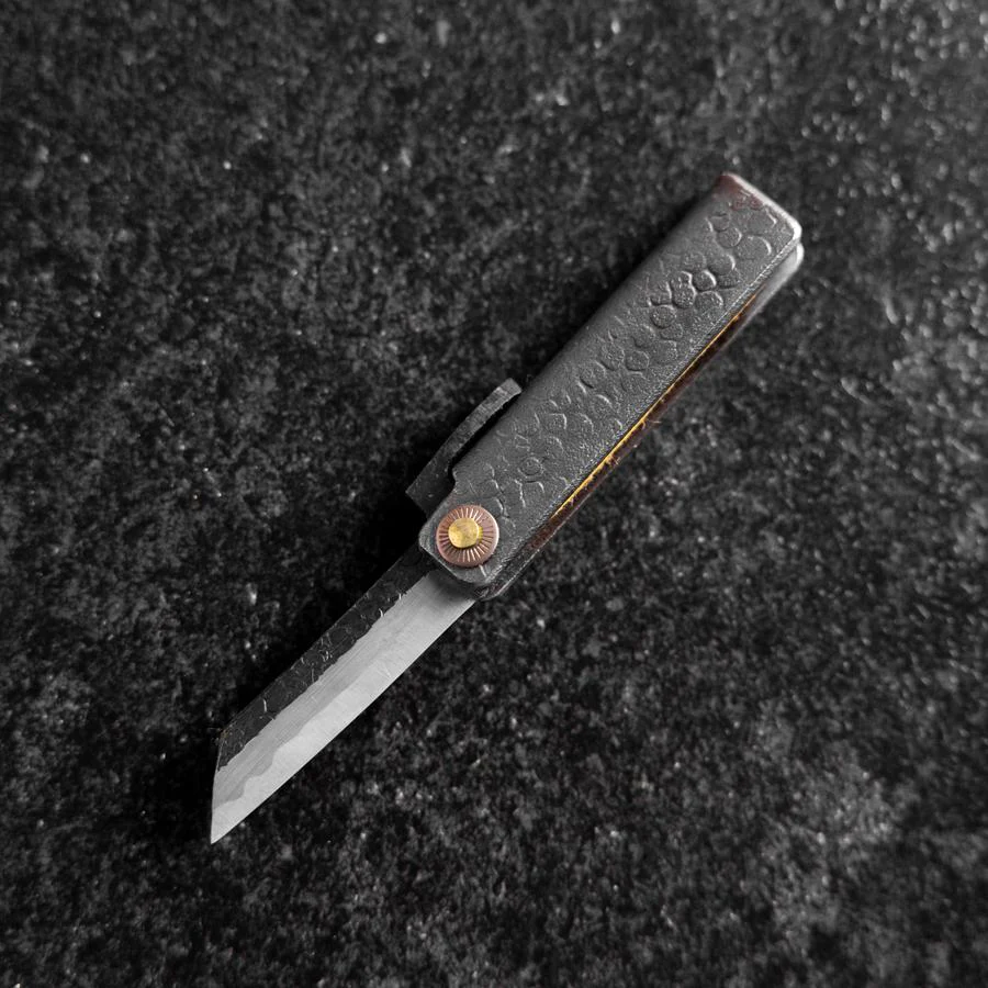 Taschenmesser White Steel #2 45mm Carbon Kurouchi Tsuchime Knifegata mit Paulownia Holz-Box - Image 2