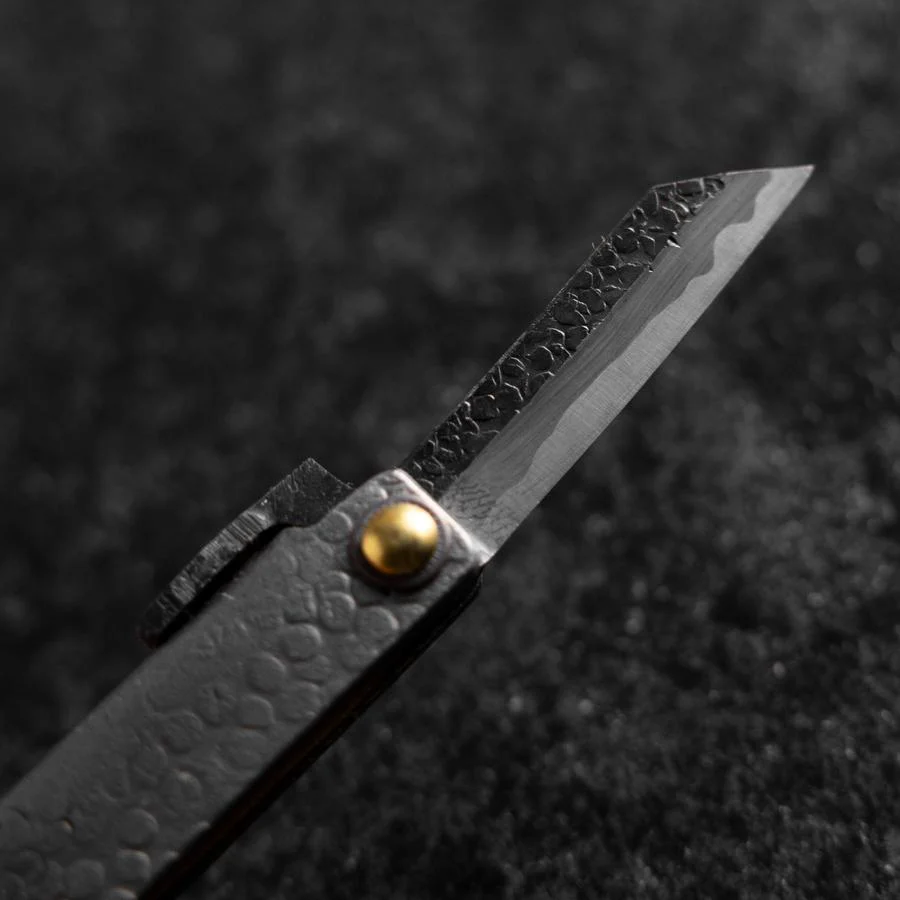Taschenmesser White Steel #2 45mm Carbon Kurouchi Tsuchime Knifegata mit Paulownia Holz-Box - Image 3