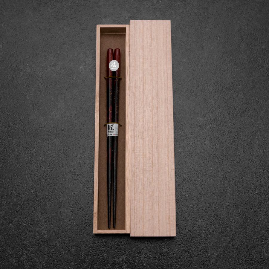 Rokkaku Akira (hexagon) Rote Lackierte Essstäbchen 215mm mit Paulownia-Holzbox
