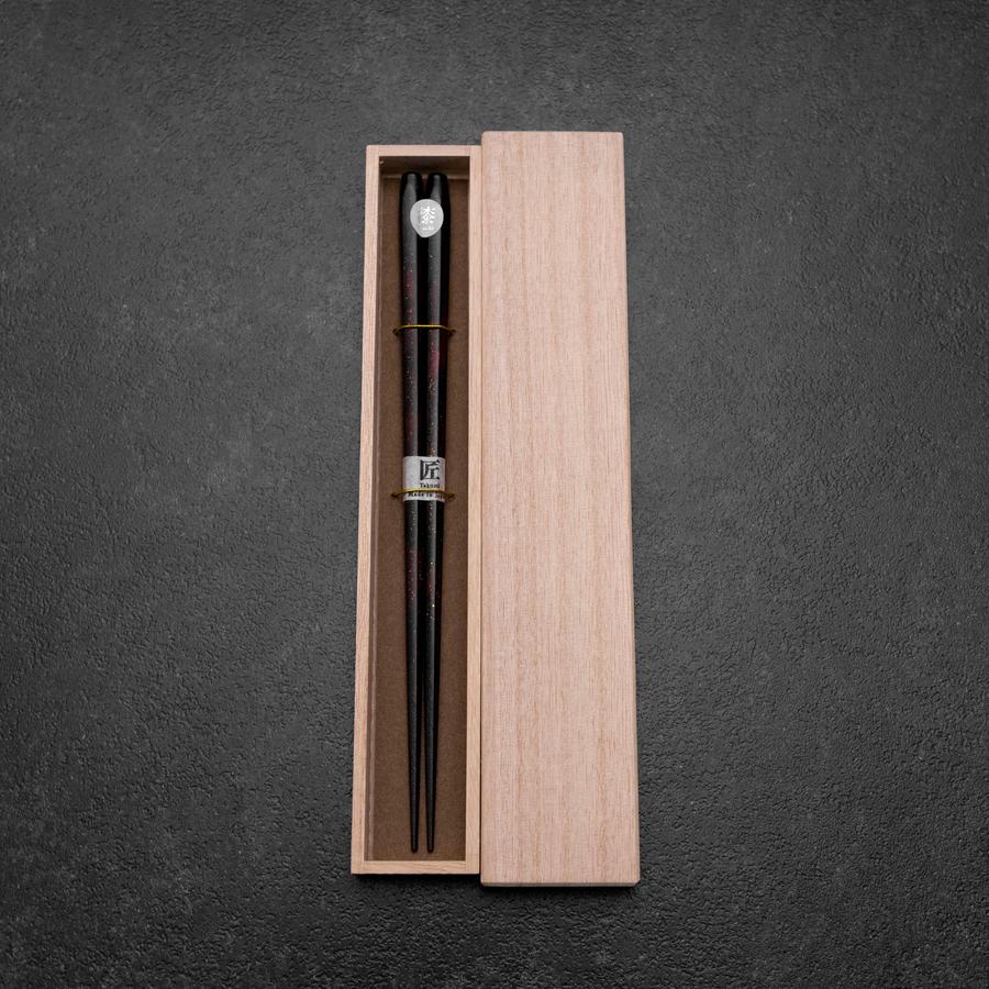 Rokkaku Akira (hexagon) Schwarze Lackierte Essstäbchen 235mm mit Paulownia-Holzbox