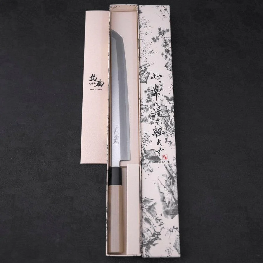 Sakimaru Takohiki White Steel #2 Kasumi Büffelhorn und Magnolie Griff 270mm mit Scheide - Image 8
