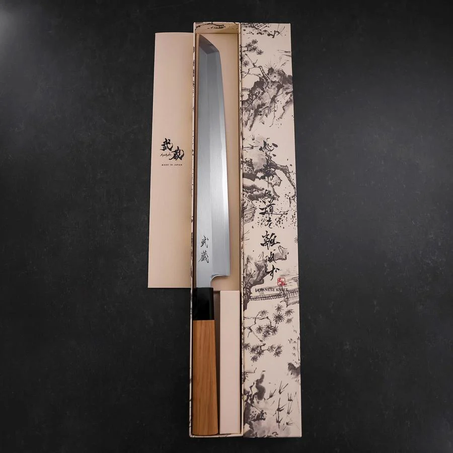 Sakimaru Takohiki White Steel #2 Kasumi Büffelhorn und Teakholz Griff 300mm - Image 8