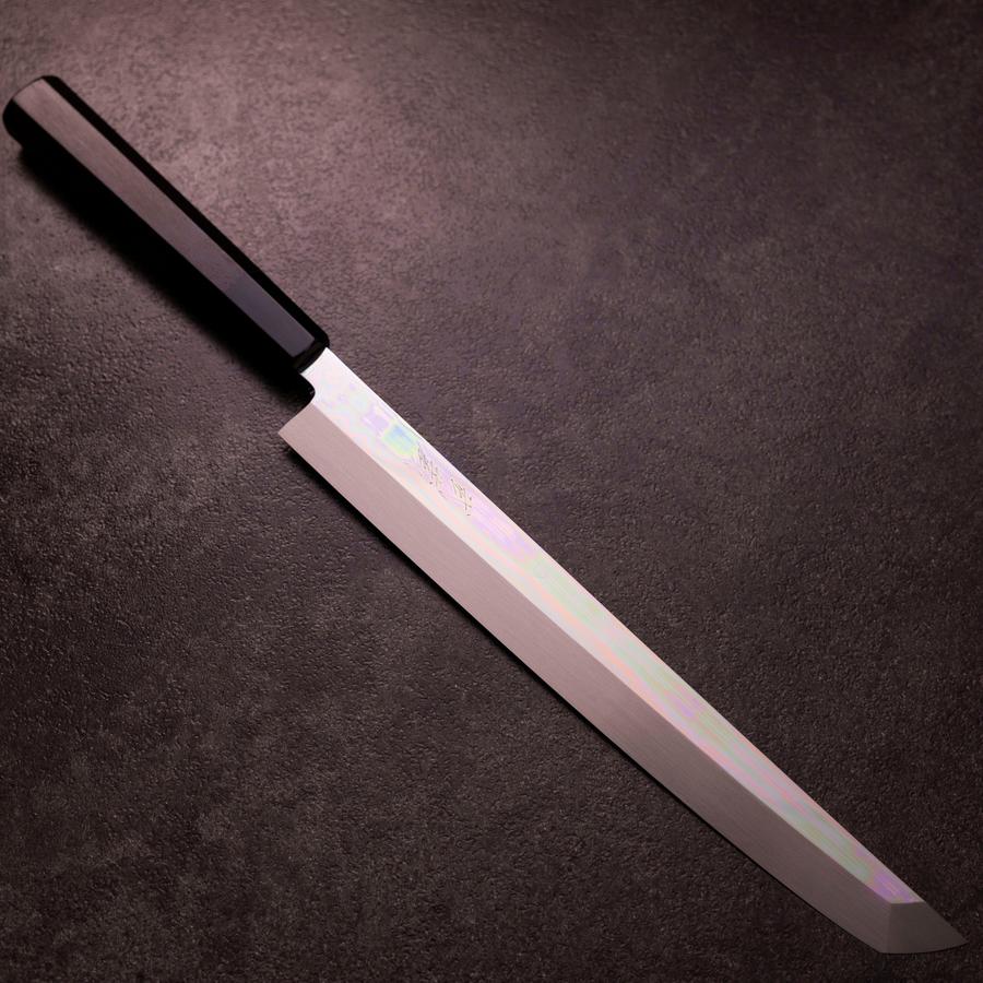 Sakimaru Takohiki White Steel #2 Mond-Fuji Wasser Honyaki Büffelhorn und Ebenholz Griff 270mm mit Magnolienholzscheide