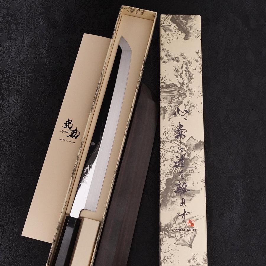 Sakimaru Takohiki White Steel #2 Mond-Fuji Sui-Honyaki Büffelhorn und Ebenholz Griff 270mm - Image 12