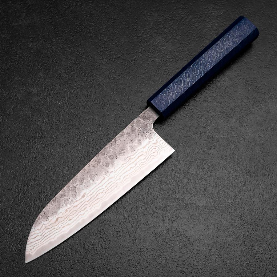 Santoku 440C Nashiji Damast Blauer Urushi Griff 165mm - Image 2