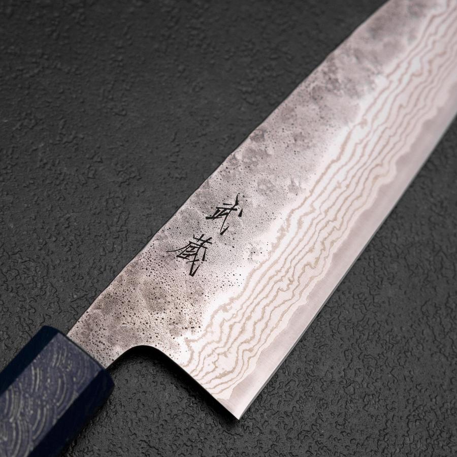 Santoku 440C Nashiji Damast Blauer Urushi Griff 165mm - Image 3