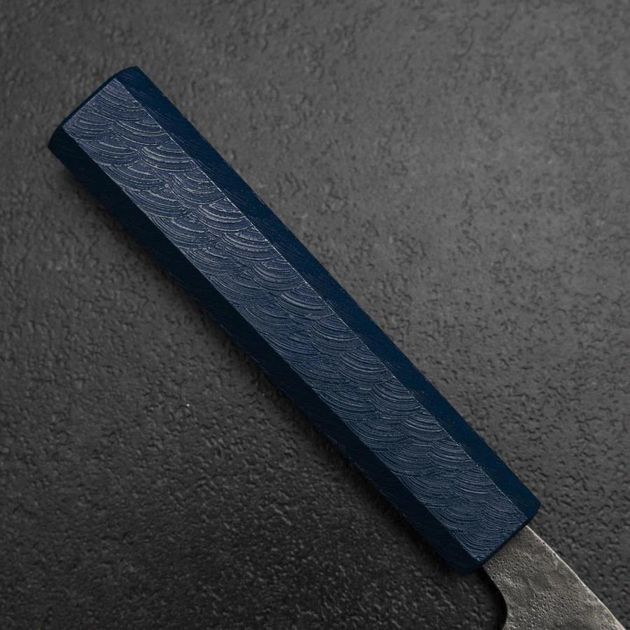 Santoku 440C Nashiji Damast Blauer Urushi Griff 165mm - Image 6