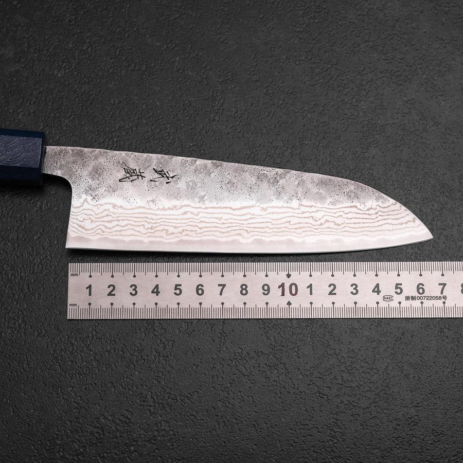 Santoku 440C Nashiji Damast Blauer Urushi Griff 165mm - Image 7