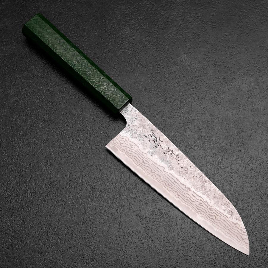 Santoku 440C Nashiji Damast Grüner Urushi Griff 165mm