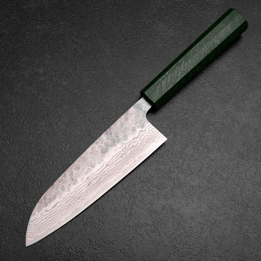 Santoku 440C Nashiji Damast Grüner Urushi Griff 165mm - Image 2
