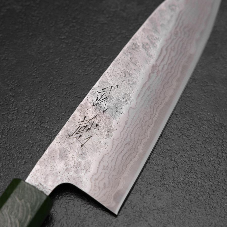 Santoku 440C Nashiji Damast Grüner Urushi Griff 165mm - Image 3