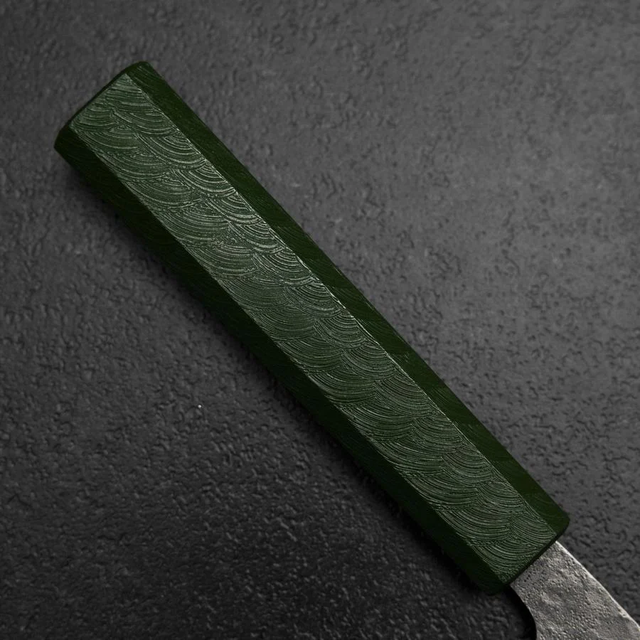 Santoku 440C Nashiji Damast Grüner Urushi Griff 165mm - Image 6