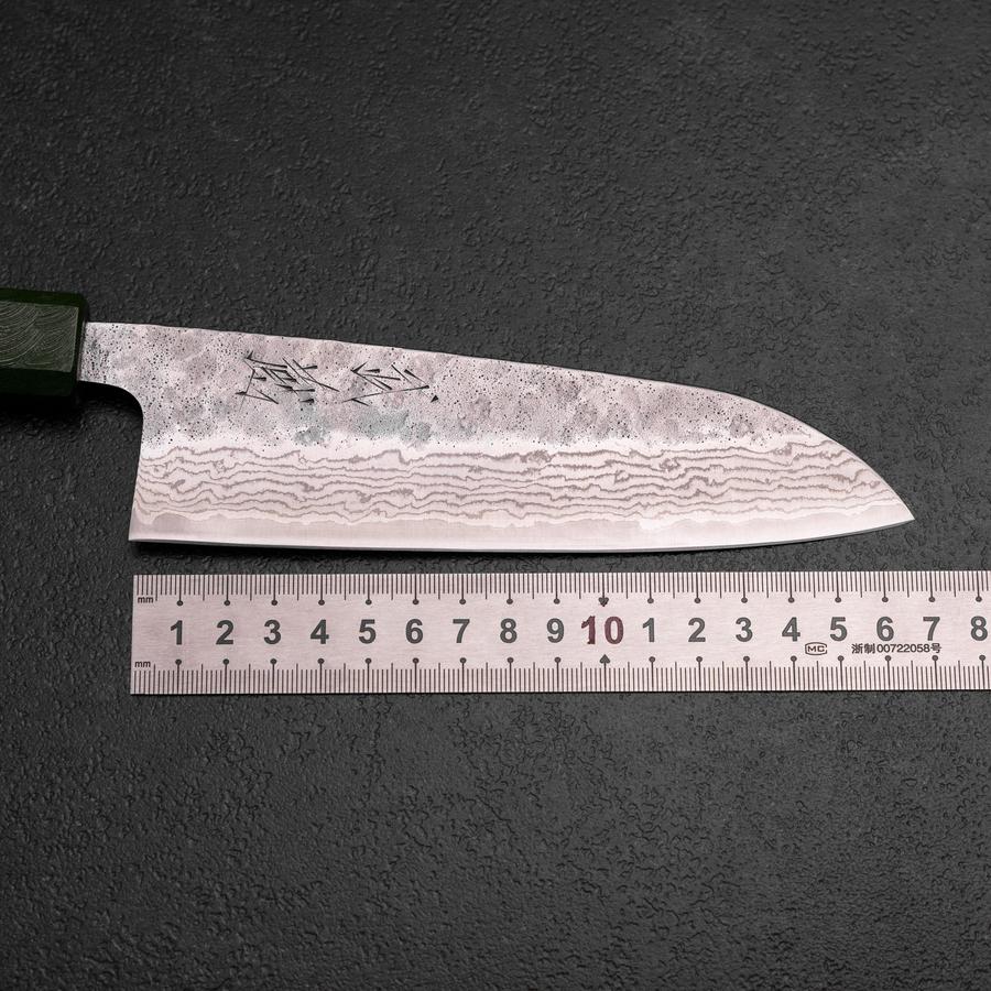 Santoku 440C Nashiji Damast Grüner Urushi Griff 165mm - Image 7
