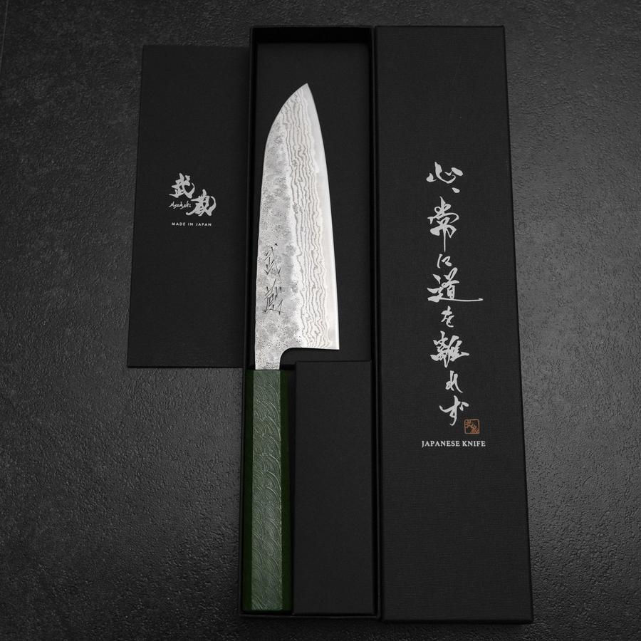Santoku 440C Nashiji Damast Grüner Urushi Griff 165mm - Image 8