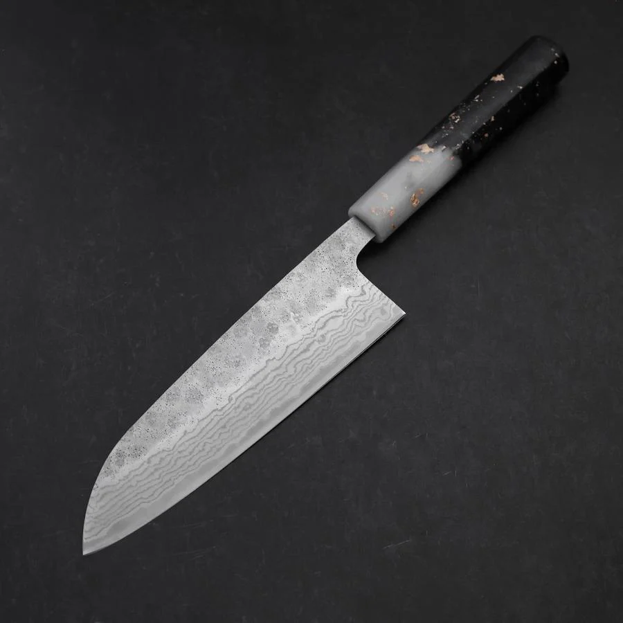 Santoku 440C Nashiji Damast Weiß-Schwarzer Ozeanplastik Griff mit Blattgold 165mm - Image 2
